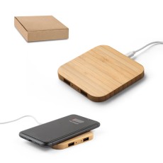 Carregador wireless super-rápido em bambu 15 W para brinde personalizado