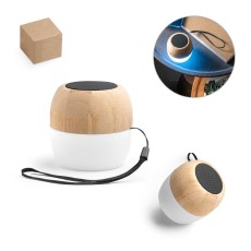 Caixa de som portátil em bambu e PP com microfone e autonomia de 2h Personalizada