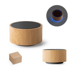 Caixa de som portátil em bambu e ABS com microfone e autonomia de 2h Personalizada