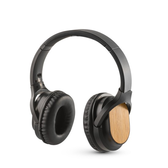 Fones de ouvido wireless em bambu e ABS com autonomia de 5h Personalizada