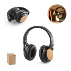 Fones de ouvido wireless em bambu e ABS com autonomia de 5h promocional