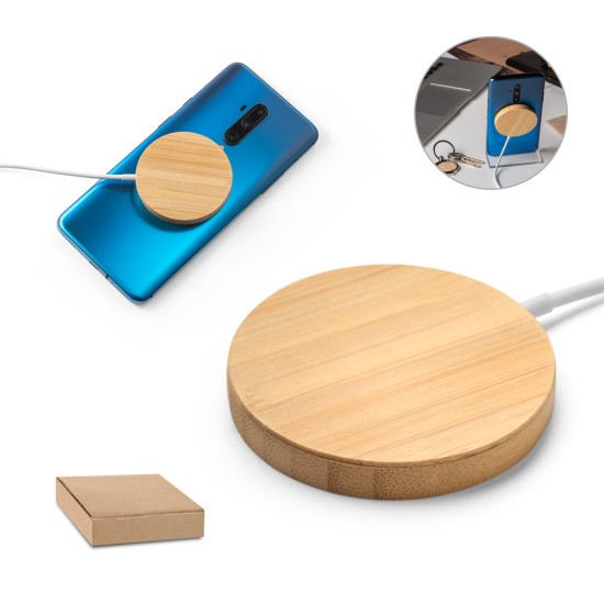 Carregador magnético wireless super-rápido em bambu 15 W Personalizado