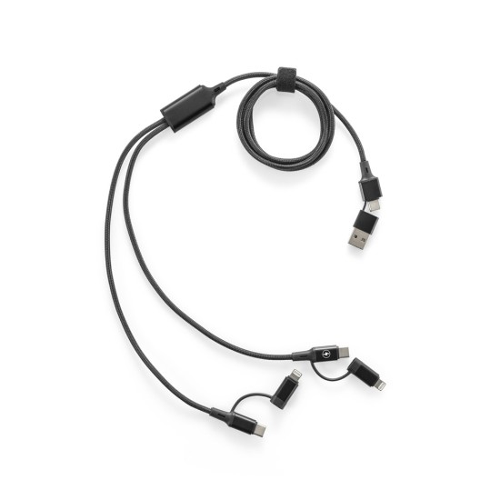 Cabo USB super-rápido 6 em 1 em alumínio 20% reciclado e PET 4% reciclado, permitindo a tranferência de dados Personalizado