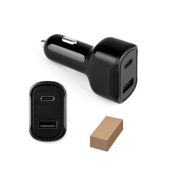 Adaptador de isqueiro com porta USB-A 18W e USB-C 20W em 100% rABS Personalizado