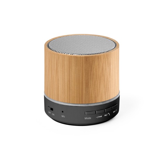 Caixa de som portátil em bambu e ABS 100% reciclado com microfone e autonomia de 4h30 Personalizada