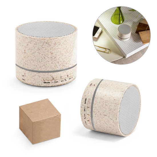 Caixa de som portátil em fibra de palha de trigo e ABS 100% reciclado com microfone e autonomia de 4h30 Personalizada