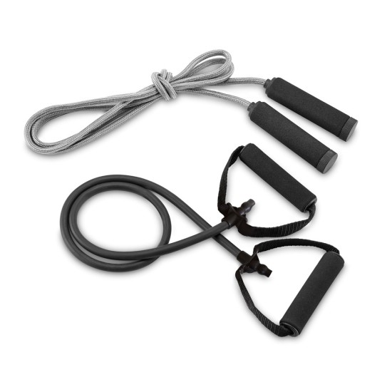 Conjunto fitness composto por elástico e corda de pular Personalizado