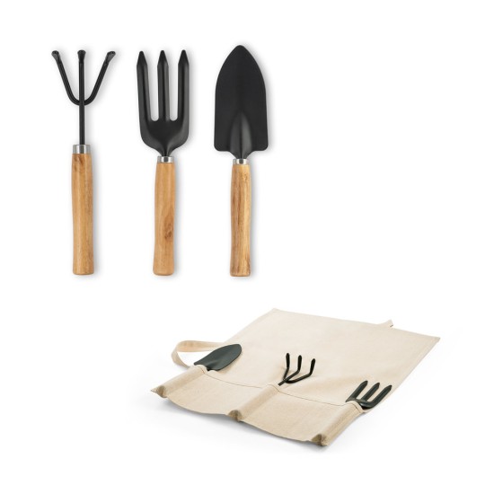 Conjunto de jardinagem com 3 ferramentas em metal e madeira de eucalipto Personalizado
