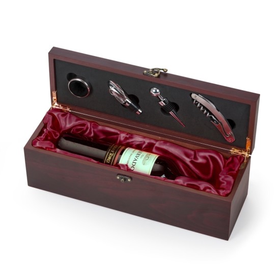 Kit vinho  caixa de madeira 4 peças  porta garrafa  personalizado