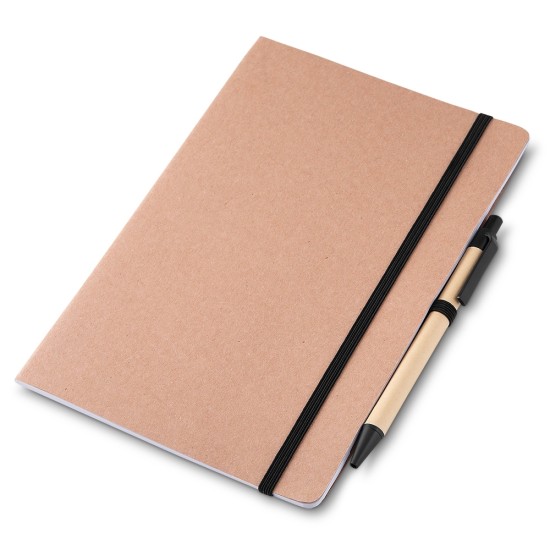 Caderno para anot. kraft com caneta promocional