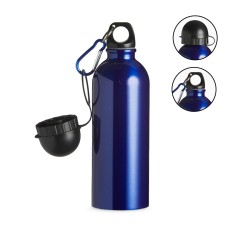Squeeze inox 500ml com bico e mosquetão-azu com logotipo